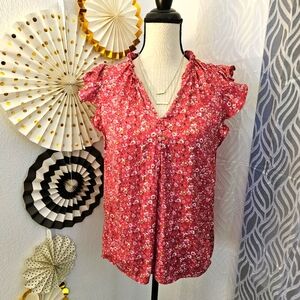 Rachel Zoe | Pink Floral Flutter Cap Sleeve | Size Small